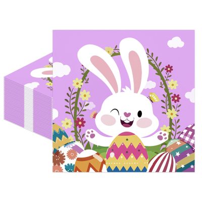 50 Pack Easter Paper Napkins, Disposable Bunny Napkins Easter Cocktail Napkins for Holiday Party Decorations