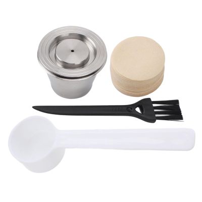 Stainless Steel Coffee Capsule Reusable Pod with Filter Paper Spoon Brush Set for Coffee Maker Durable Easy Clean Gift for Coffee Lovers