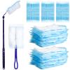 IWOWHERO Electrostatic Dusting Brush Collection with 40 Flat Fiber Dusters, Blue Short Handle and Telescopic Long Handle, Static Cling Duster for Car Interior, Furniture, and Household view 1