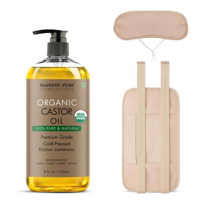 Majestic Pure USDA Organic Castor Oil - 8 Fl Oz with Wraps