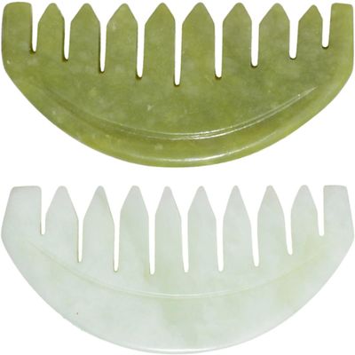 Holibanna Jade Gua Sha Comb Scalp Scraper 2Pcs Set Smooth Polished Green Jade Manual Scalp Body Acupoint Relaxation Therapy