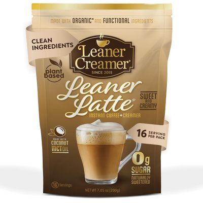 Leaner Latte Instant Coffee + Creamer Mix | 0g Sugar, Keto, Low Carb | Metabolic- Friendly, Naturally Sweetened | Plant-Based, Dairy-Free | MCT Oil & L-Theanine for Calm FocusV