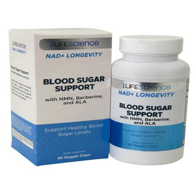 1LifeScience Blood Sugar Blend Supplement NMN, Urolithin A, Berberine & Alpha Lipoic Acid NAD+ Support Formula cGMP Made in USA 60 Veg Caps