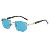 TayloHil Rimless Blue Light Blocking Glasses with Gold Metal Frame and Black Temples, Gradient Tinted Lenses (Blue) view 1