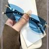 TayloHil Rimless Blue Light Blocking Glasses with Gold Metal Frame and Black Temples, Gradient Tinted Lenses (Blue) view 2