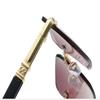 TayloHil Rimless Blue Light Blocking Glasses with Gold Metal Frame and Black Temples, Gradient Tinted Lenses (Blue) view 3