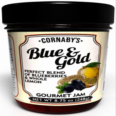 Cornaby's Blue & Gold Gourmet Wild Blueberries & Lemon Jam, Fruit Spread, Small Batch 8.75 Oz