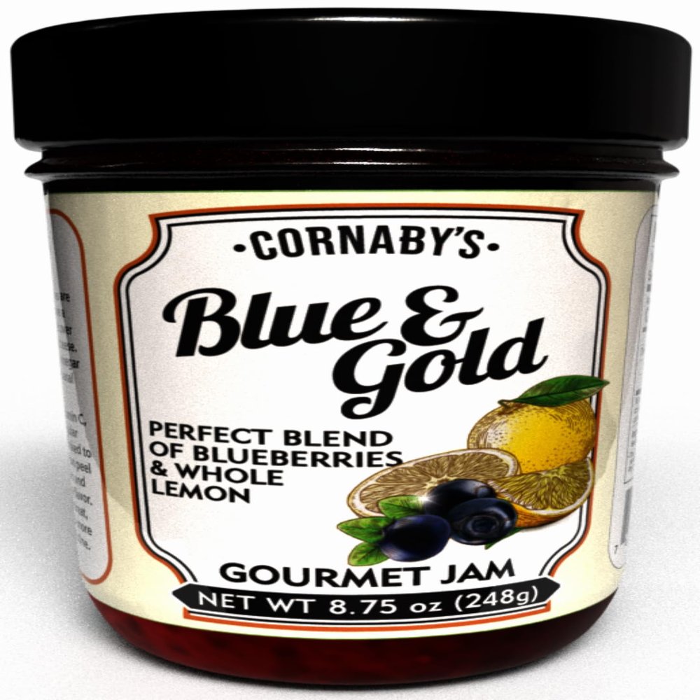 Cornaby's Blue & Gold Gourmet Wild Blueberries & Lemon Jam, Fruit Spread, Small Batch 8.75 Oz