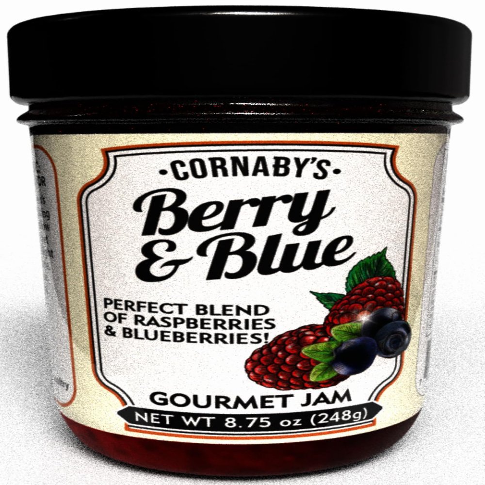 Cornabys Berry & Blue Jam, Raspberry and Blueberry Fruit Spread, Made with Real Fruit, Small Batch, 8.75 oz Jar