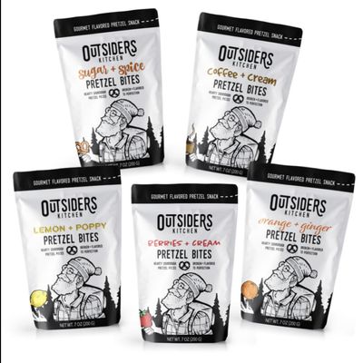 Core Flavors Pretzel Bites 5 Count Case: 1 Sugar + Spice, 1 Coffee + Cream, 1 Lemon + Poppy, 1 Berries + Cream, 1 Orange + Ginger