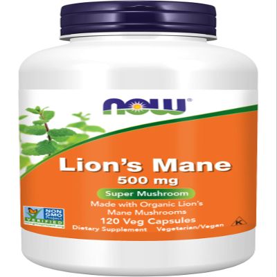 NOW Foods Supplements Lion's Mane 500 mg Super Mushroom Made with Organic Lion's Mane Mushrooms 120 Veg Capsules