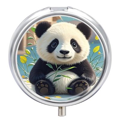 Round Black and White Panda Pill Organizer Pill Box 3 Compartment Portable Travel Medicine Case Daily Mini Compact Medicine Container Storage Vitamin Supplement Dispenser