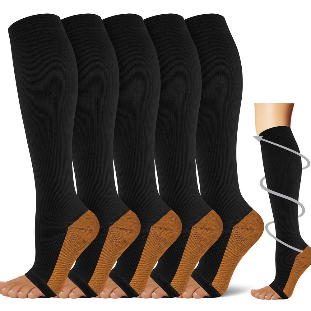5 Pairs Open the toe Compression Socks for Men & Women 20-30 mmHg Graduated Compression Stockings for Sports Running Flight Travel Pregnancy