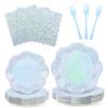 100pcs Blue Paper Plates and Napkins Party Supplies,Iridescent Disposable 9inch Plates,7inch Dessert Plates and Napkins and Forks,Holographic Tableware for Birthday Baby Shower,Serves 25 view 1
