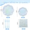 100pcs Blue Paper Plates and Napkins Party Supplies,Iridescent Disposable 9inch Plates,7inch Dessert Plates and Napkins and Forks,Holographic Tableware for Birthday Baby Shower,Serves 25 view 3