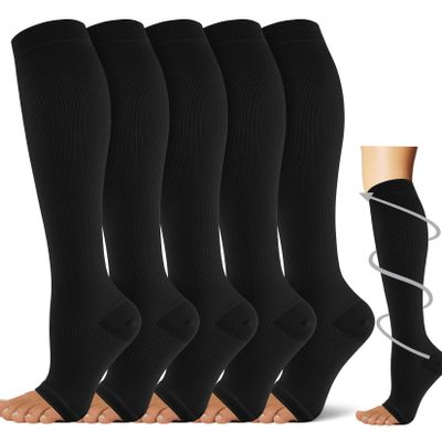 5 Pairs Open the toe Compression Socks for Men & Women 20-30 mmHg Graduated Compression Stockings for Sports Running Flight Travel Pregnancy