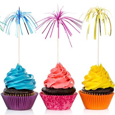 100 PCS Cupcake Toppers Multicolor Foil Firework Sparkle Tinsel Cupcake Topper Cocktail Picks Decoration for Christmas Birthday Wedding New Year Party Decors Supplies