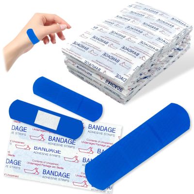 200 Pcs Blue Metal Detectable Bandages PE Waterproof Adhesive Bandage Bulk Sterile Pads Latex-Free for First Aid & Wound Care Variety Pack