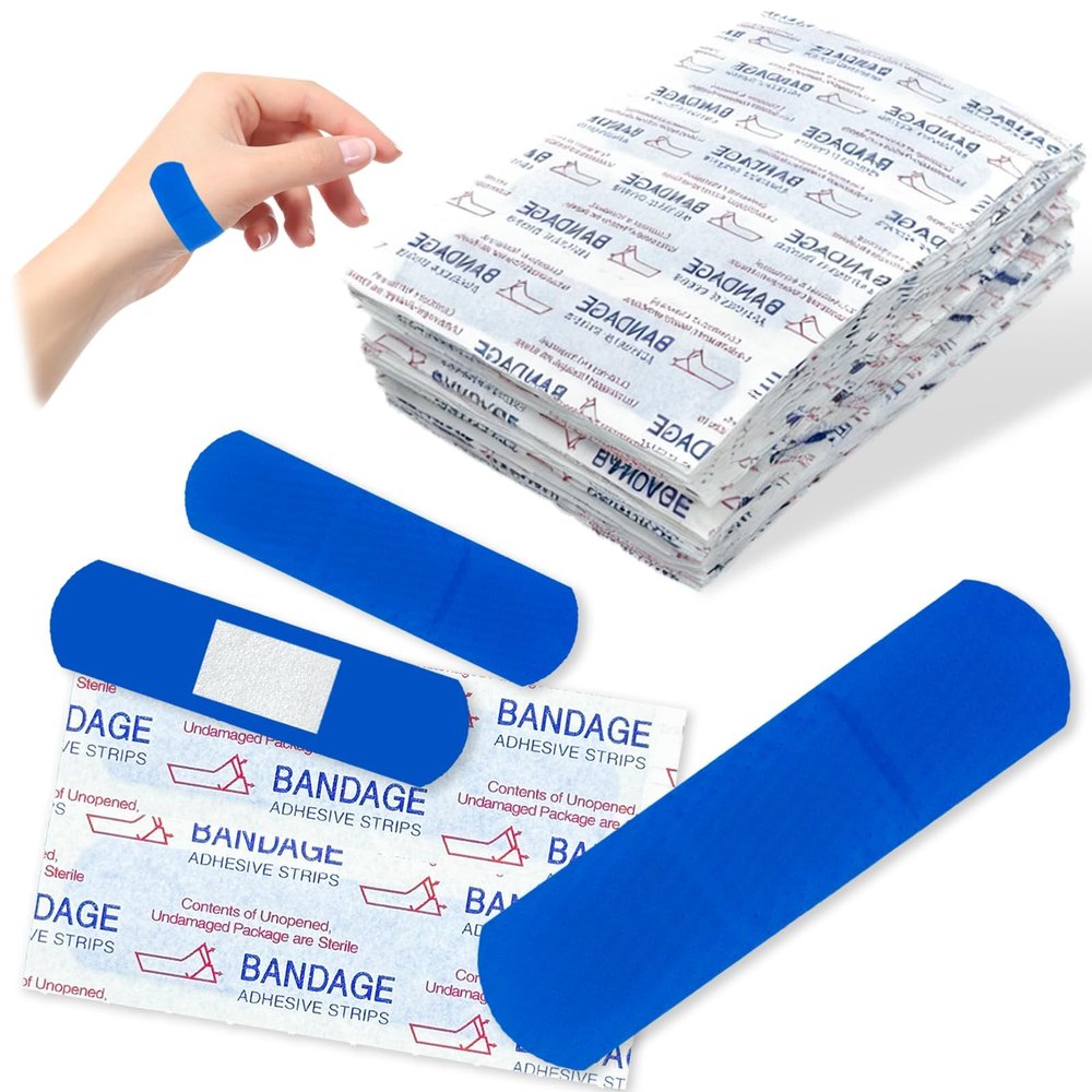 200 Pcs Blue Metal Detectable Bandages PE Waterproof Adhesive Bandage Bulk Sterile Pads Latex-Free for First Aid & Wound Care Variety Pack