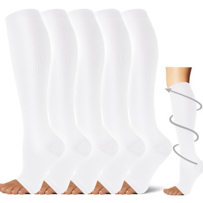 5 Pairs Open the toe Compression Socks for Men & Women 20-30 mmHg Graduated Compression Stockings for Sports Running Flight Travel Pregnancy