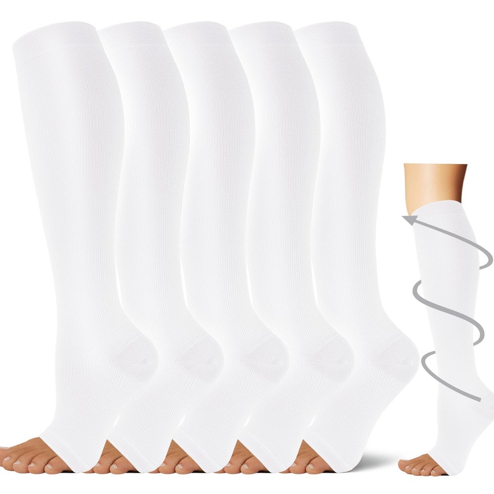 5 Pairs Open the toe Compression Socks for Men & Women 20-30 mmHg Graduated Compression Stockings for Sports Running Flight Travel Pregnancy