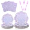 100pcs Lavender Paper Plates and Napkins Party Supplies,Iridescent Disposable 9inch Plates,7inch Dessert Plates and Napkins and Forks,Holographic Tableware for Birthday Wedding Baby Shower,Serves 25 view 1