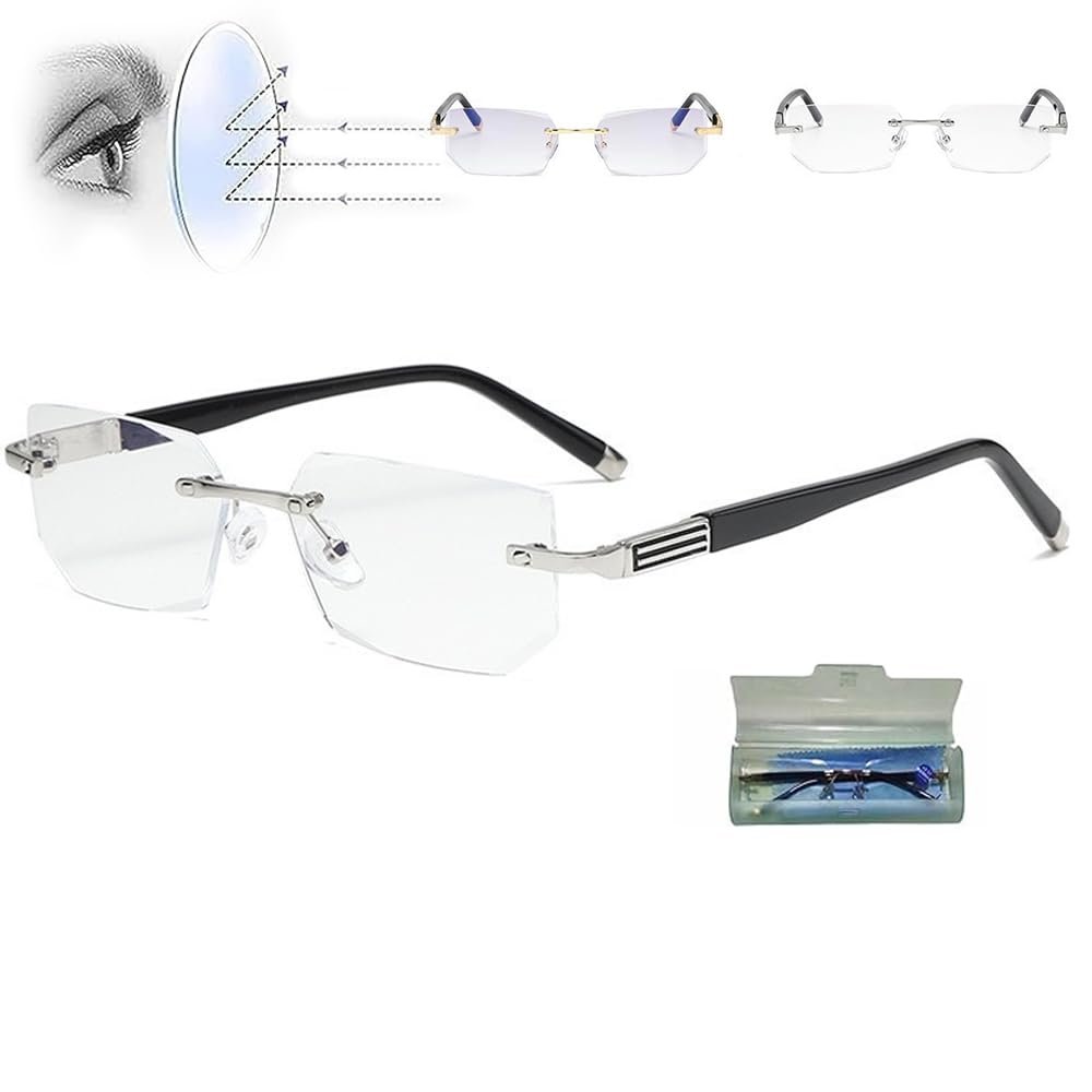Precision Vision Aid Tool - Adjustable Focus Assist Glasses Self Adjusting Glasses Far and Near Auto Focus Anti-Blue Light (Silver,+3.5)
