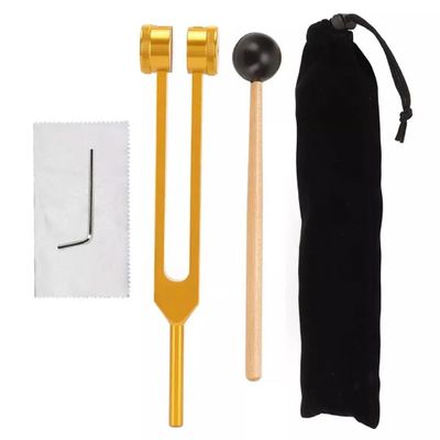 128Hz Tuning Fork Set with Mallet, Gold, 21.5cm Length, Includes Cleaning Cloth and Allen Wrench, with Storage Pouch