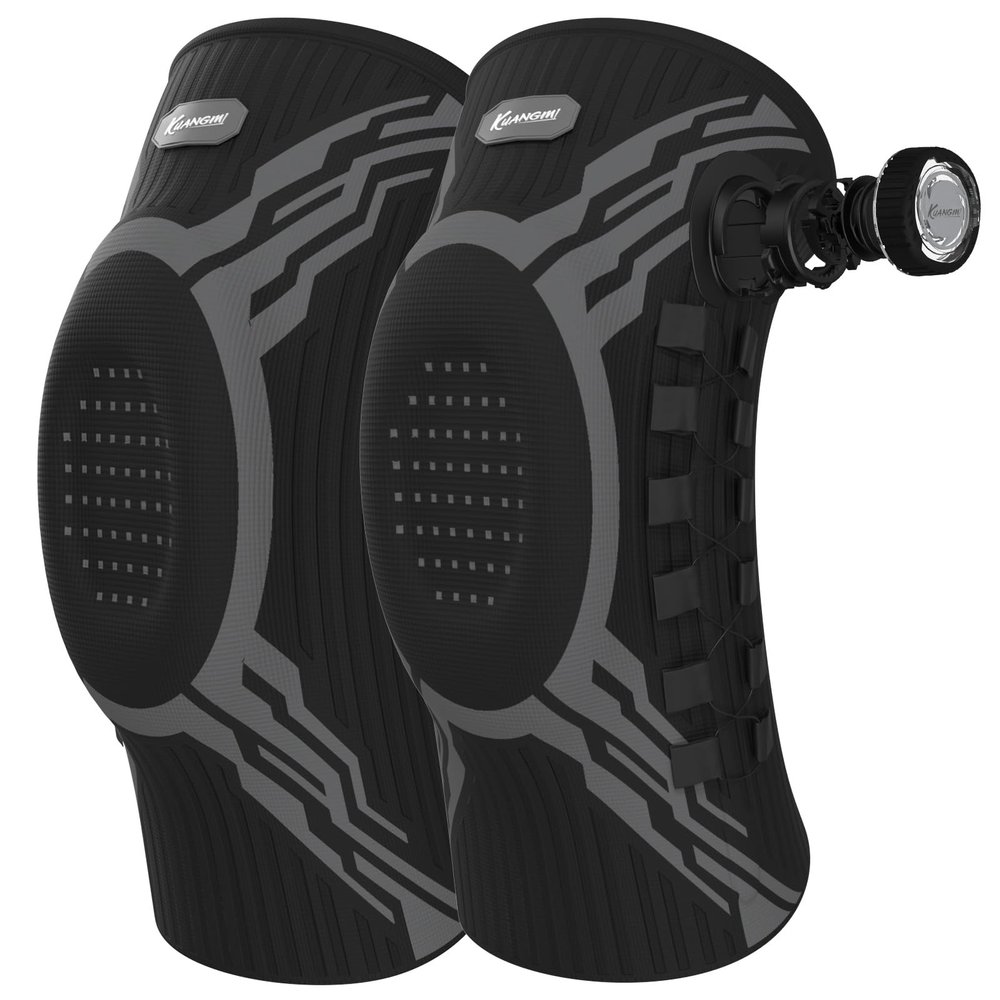 Kuangmi Knee Brace with Adjustable Compression Knob, Micro-Adjustable Support for Perfect Fit, Pain Relief from Arthritis, Meniscus Tear, 2 Pack, Long-B-L