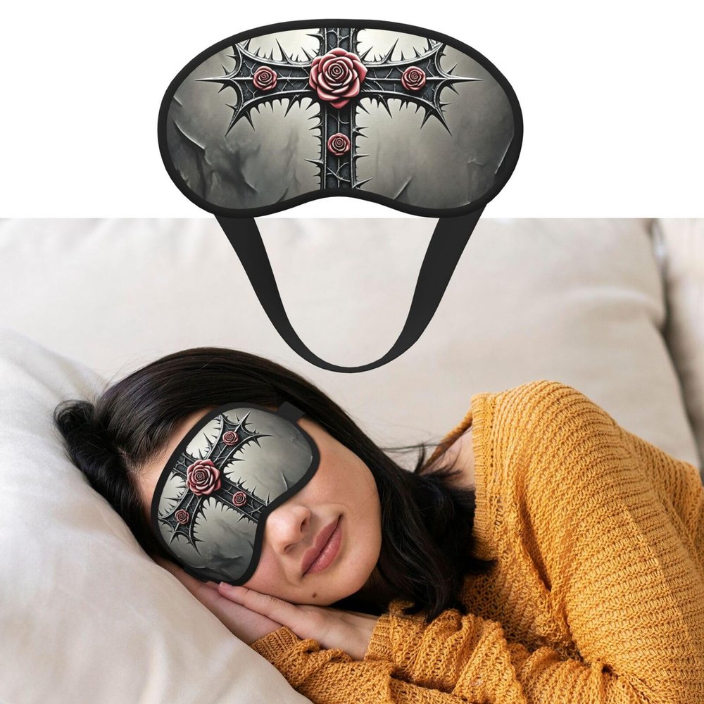 Gothic Christian Cross Pattern Sleep Mask for Side Sleeper Women Men, Silk Eye Mask for Sleeping Night Blindfold Eyeshade Soft Breathable Sleeping Masks Eye Cover for Travel Essentials Gift