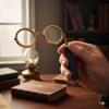 Vintage Brass Double Lens Magnifying Glass Folding Steampunk Lorgnette Handle | Victorian Reading Glass view 2