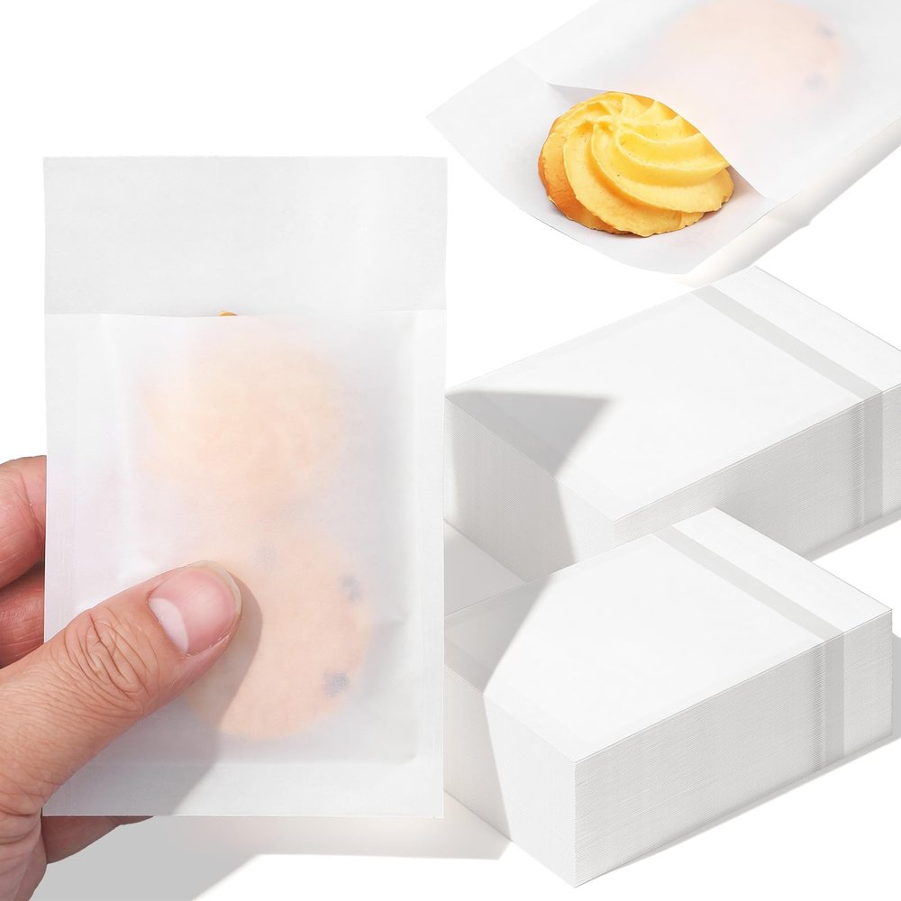 1000 Pcs Flat Glassine Bags, 5x3 Inch Wax Paper Bag for Cookies, Semi-Transparent Cookie Sleeves & Treat Bags, Small Paper Supplies for Bakery, Candy, Handmade Soaps & Gift Wrapping