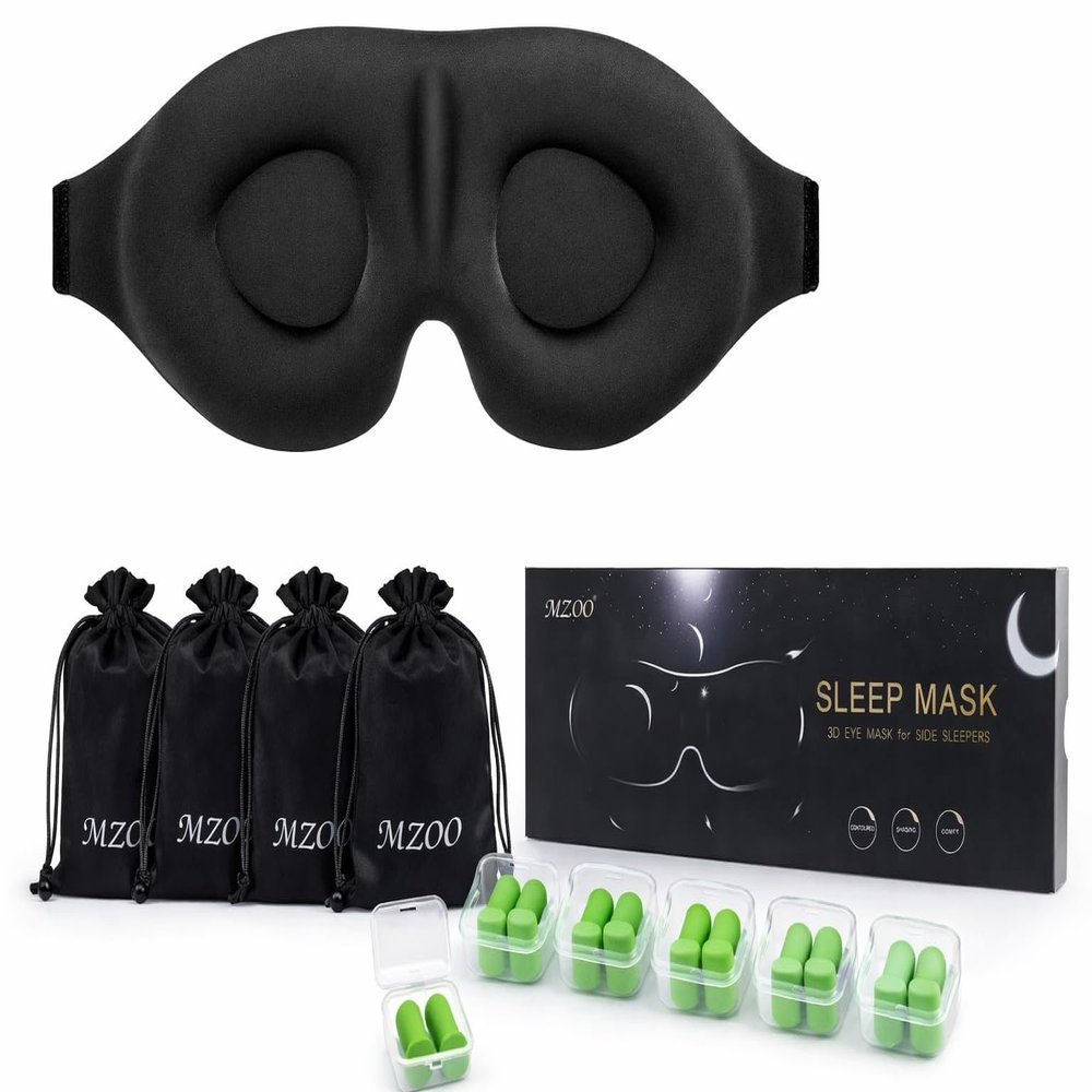 12 Pc Luxury Sleep Eye Mask for Side Sleeper Men Women 8 Pairs Ear Plugs and 4 Velvet Glass Bags Light Blocking Soft Eye Shade Cover for Travel