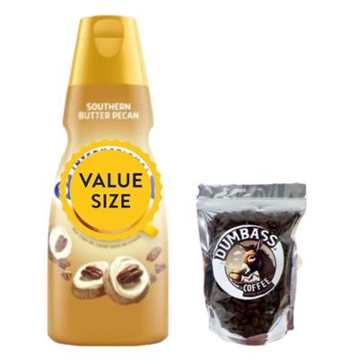 Premium Liquid Coffee Creamer, 32 fl oz Liquid Non-Dairy Creamer with Dumbass Coffee Whole CoffeeBean Medium/Dark 1 oz (Southern Butter Pecan) Coffee