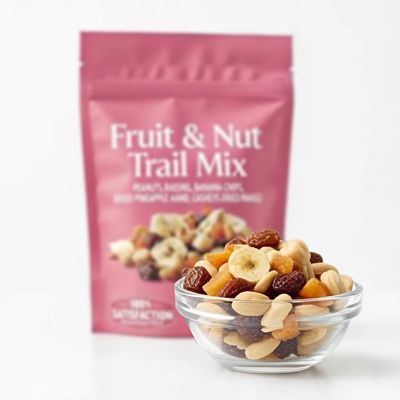 Fruit & Nut Trail Mix: Tropical Blend with Peanuts, Raisins, Banana Chips, Pineapple, Mango & Cashews - Sweet & Crunchy Snack Mix, Snacking Food Treat, 9oz Nice Bag