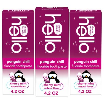 Hello Penguin Chill Kids Toothpaste with Fluoride, Kids Mint Toothpaste with Cherry Flavor, Freshens Breath and Helps Prevent Cavities, Strengthens Enamel, SLS Free, 4.2 oz Tube (Pack of 3)
