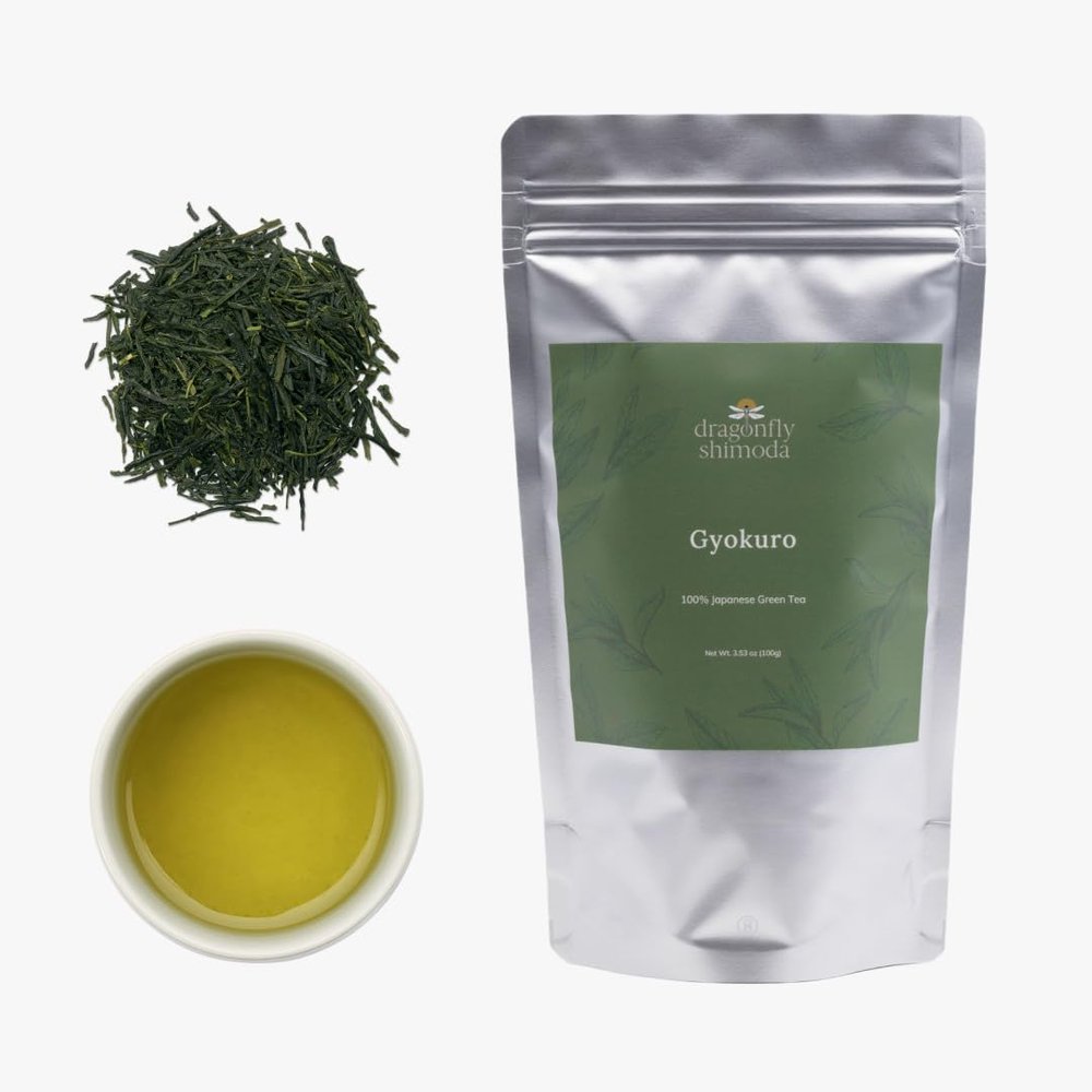 Dragonfly Shimoda Japanese Loose Leaf Green Tea - 100g Gyokuro Green Tea Leaves, Premium Shade-Grown Authentic Japanese Loose Leaf - Rich Umami Flavor, No Sugar, Non-GMO, High Caffeine - 50 Servings