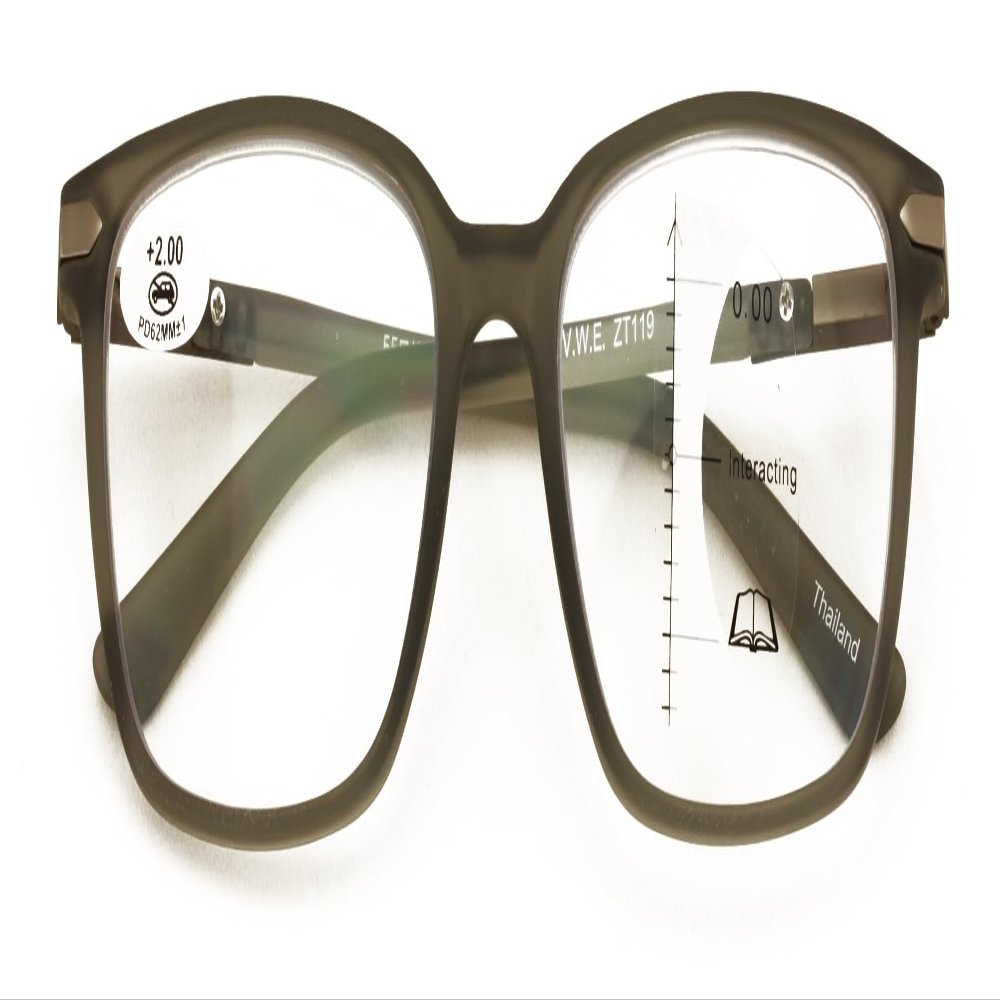 V.W.E. Men Modern Rectangular Progressive Reading Glasses - Clear Zero Power On Top - No Line Reader - Z119 (Grey, 2.75, x)