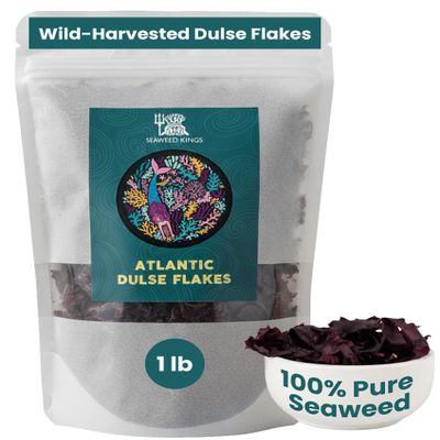 Atlantic Dulse Flakes Organic Sourced Maine Coast Atlantic Ocean Sea Vegetables Raw Bulk - 100% Pure and WIldcrafted, Non-GMO, Vegan Certified by Seaweed Kings (1lb)