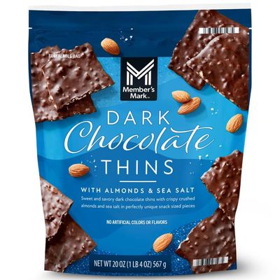Dark Chocolate, (Sugar, Chocolate Liquor, Cocoa Butter, Chocolate Liquor Processed With Alkali, Soy Lecithin, Natural Vanilla Flavor, Milk), Thins With Almonds & Sea Salt (20oz)