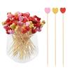 100 Pcs 4.7 Inch Love Heart Cocktail Picks, PEOUWNES Bamboo Toothpicks for Appetizers Sandwich Fruit Charcuterie Skewers Cake Dessert Barbecue Wedding Valentines Party Food Drinks Garnish view 1