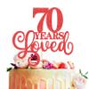 MYAMPED 70 Years Loved Cake Topper - Red Glitter 70th Birthday & Anniversary Cake Decoration for Women Men Party Supplies, Photo Booth Props view 1