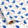 Pineraap Whale Wrapping Paper Roll, 17 Inch x 16.4 Feet Watercolor Narwhal Rainbow Heart Pattern Gift Wrap Cute Animal Gift Wrapping Paper for Boys Girls Birthday, Baby Shower view 1