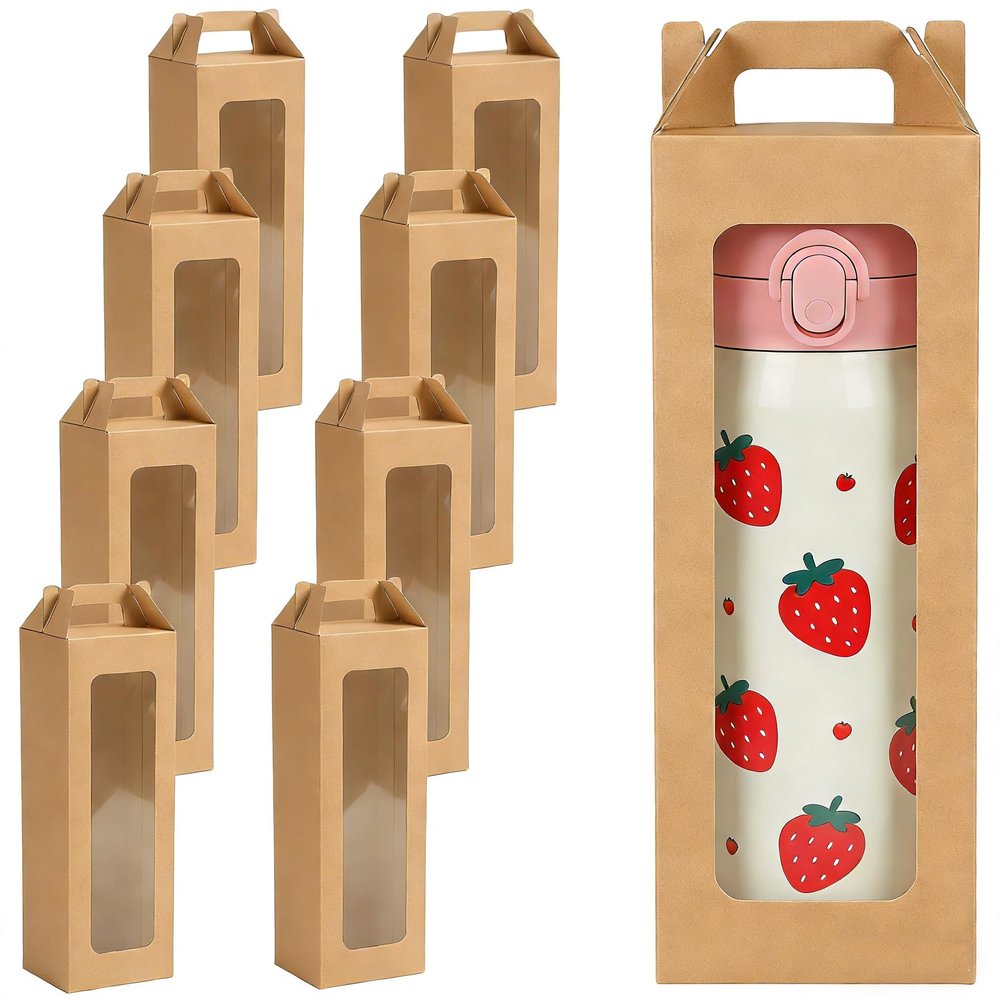 20Pcs Tumbler Gift Box with Handle for 18oz 20oz 30oz Sublimation Glass,Cup boxes for packaging 16oz, Drinking Cup Glasses Mug Can Blanks Tumbler Packaging Boxes with window for gifts(Brown)