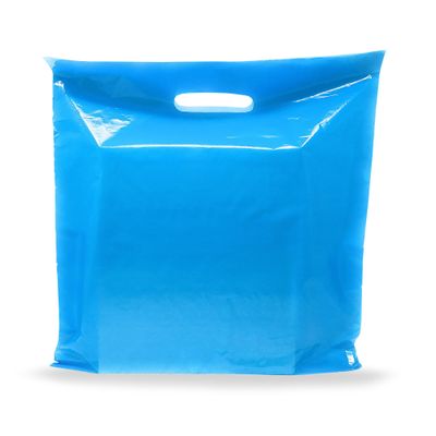 16x16 Blue Plastic Merchandise Bags, Glossy Finish, Large Retail Size, 100 Pack, 2 Mil Thick, with Die-Cut Handles by PPB
