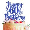 MYAMPED Happy 60th Birthday Cake Topper - Royal Blue Glitter 60th Birthday Cake Decoration, Cheers to 60 Years Birthday Cake Pick 60 Fabulous Decor, Photo Booth Props view 1