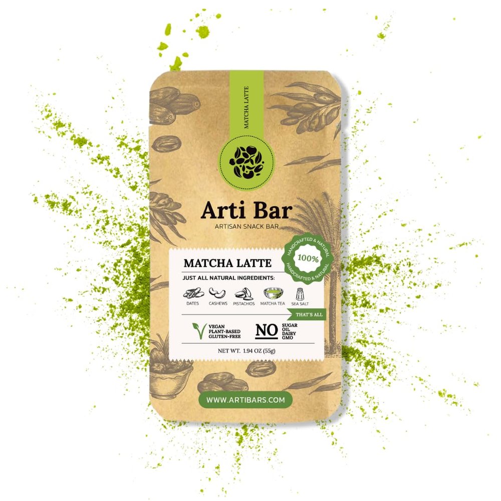 Arti Bar Matcha Latte | Whole Food Energy Bar | Vegan, Gluten-Free, No Added Sugar, Clean Ingredients | Plant-Based Healthy Snack