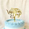 Happy Valentine's Day Cake Topper,Golden Heart Cake Sign Acrylic Valentine Heart for Wedding Anniversary Party Decorations view 1