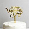 Happy Valentine's Day Cake Topper,Golden Heart Cake Sign Acrylic Valentine Heart for Wedding Anniversary Party Decorations view 2