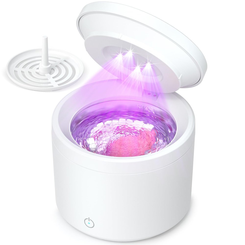 Acmeenjoy Ultrasonic Retainer Cleaner Machine 48000Hz - 200ml Portable Denture Cleaner with Cleaning Basket for Mouth Guard Night Guard Toothbrush Heads and Jewelry, White